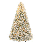 Vivatrees 6FT 7.5FT Prelit Artificial Christmas Tree, with Warm White Lights, Metal Stand, Hinged Branches, Snow Flocked, Xmas Tree for Decor, White