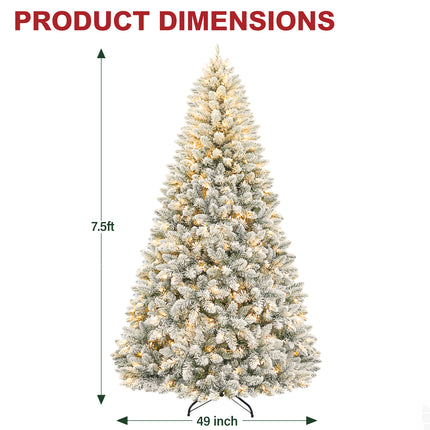 Vivatrees 6FT 7.5FT Prelit Artificial Christmas Tree, with Warm White Lights, Metal Stand, Hinged Branches, Snow Flocked, Xmas Tree for Decor, White