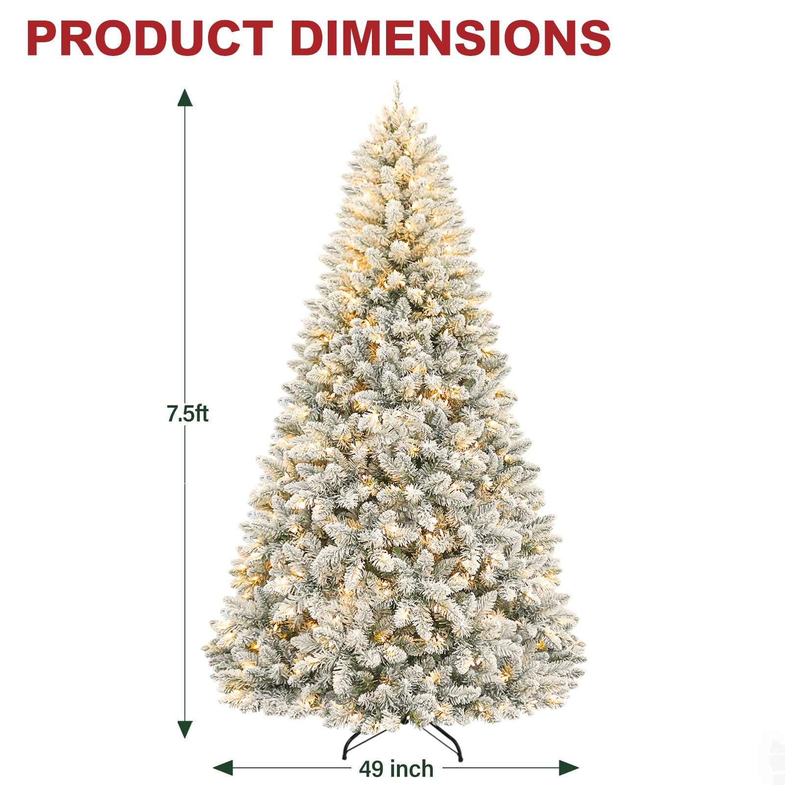Vivatrees 6FT 7.5FT Prelit Artificial Christmas Tree, with Warm White Lights, Metal Stand, Hinged Branches, Snow Flocked, Xmas Tree for Decor, White