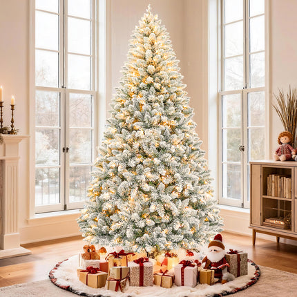 Vivatrees 6FT 7.5FT Prelit Artificial Christmas Tree, with Warm White Lights, Metal Stand, Hinged Branches, Snow Flocked, Xmas Tree for Decor, White