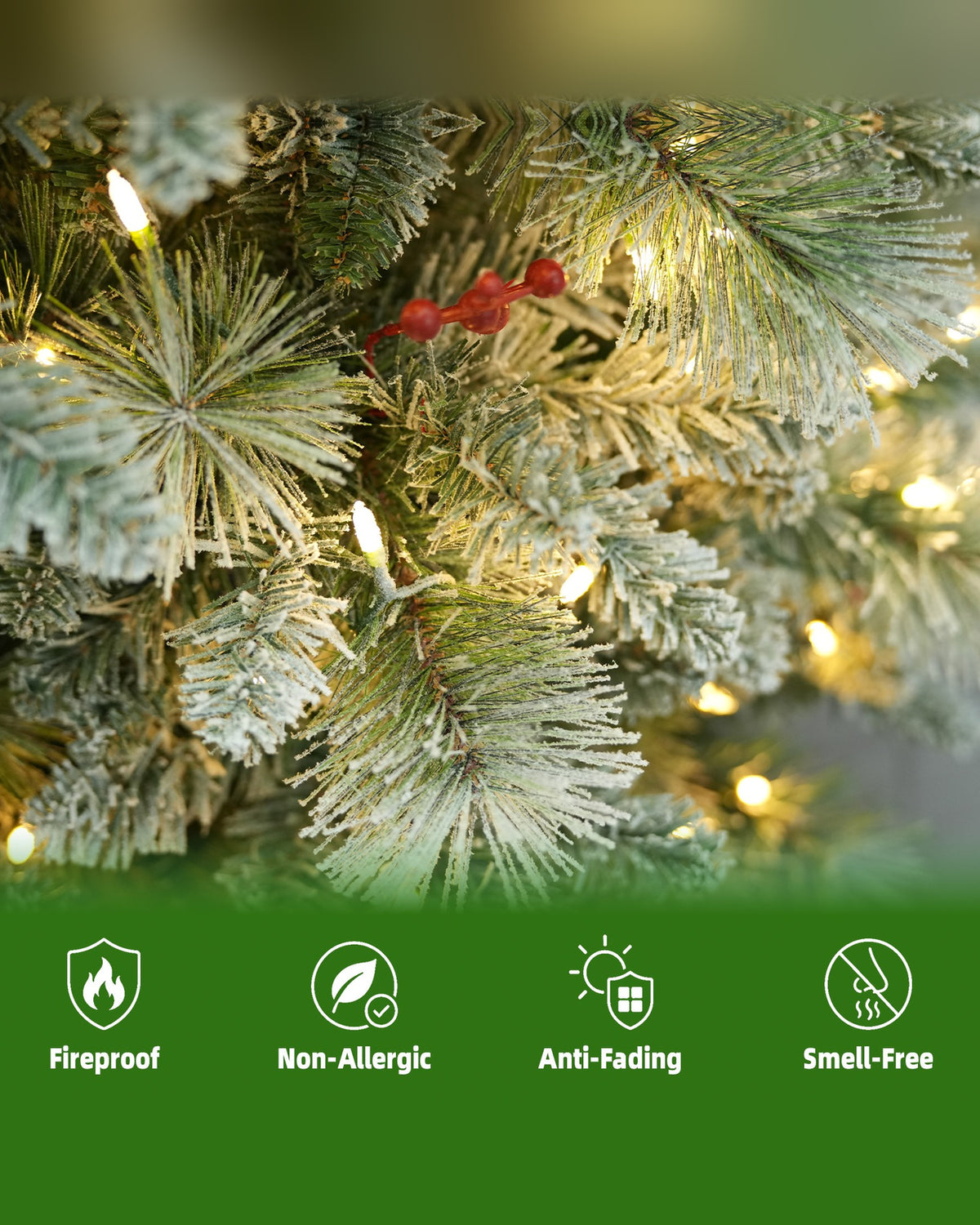 7.5 ft Silverplume Pre-Lit Lightly Flocked Pine Christmas Tree with 450 Warm White Led