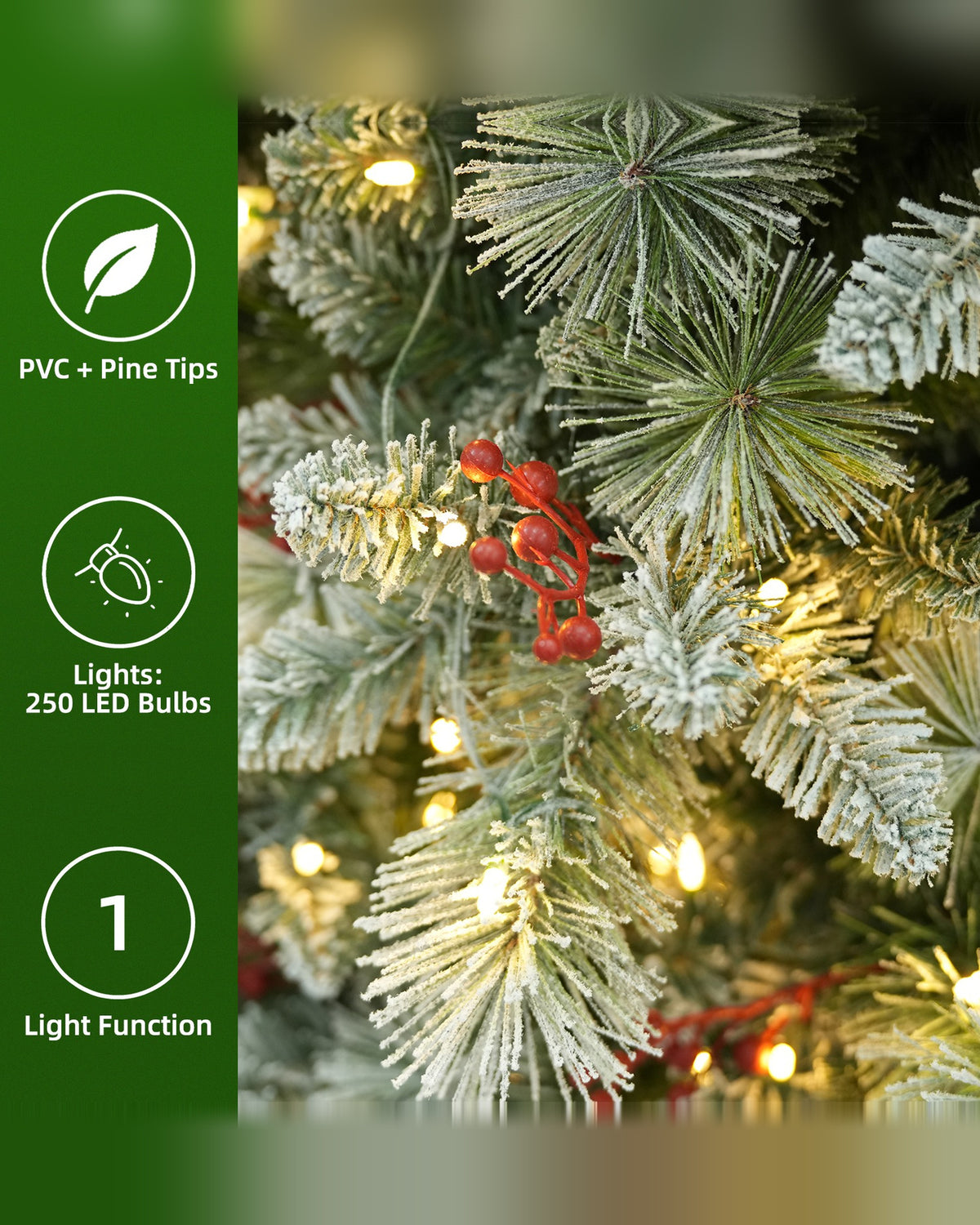 6 ft Silverplume Pre-Lit Lightly Flocked Pine Christmas Tree with 250 Warm White Led