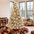 Vivatrees 6FT 7.5FT Flocked Christmas Tree Prelit Snow Hinged Branches Metal Stand Artificial Xmas Tree Warm White LED Lights