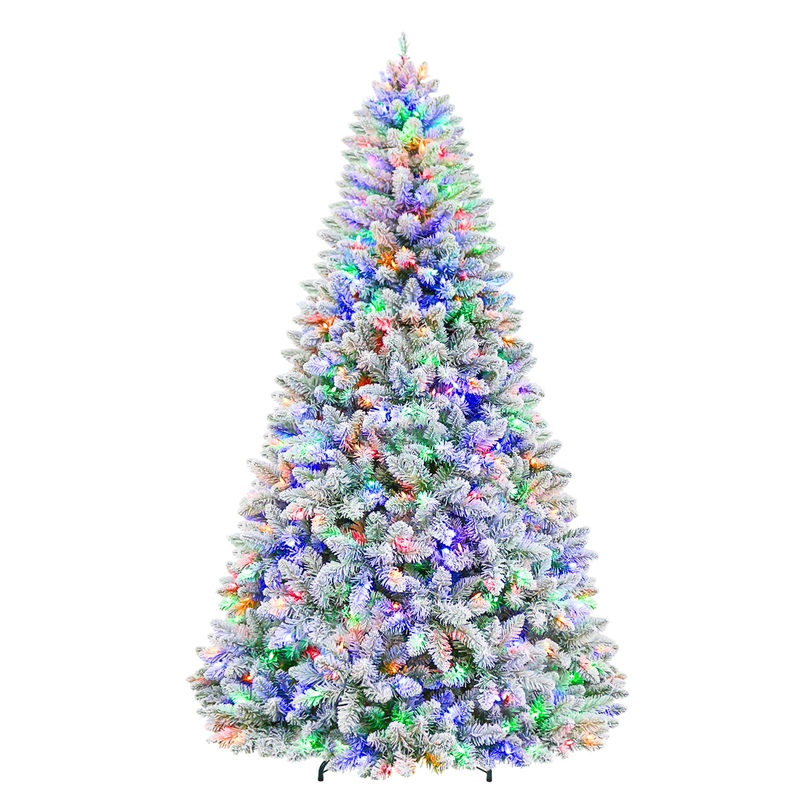 Vivatrees 6FT 7.5FT Prelit Artificial Christmas Tree, 10 Lighting Modes with Multi Color, Snow Flocked Tree, Hinged Branch for Decor, White