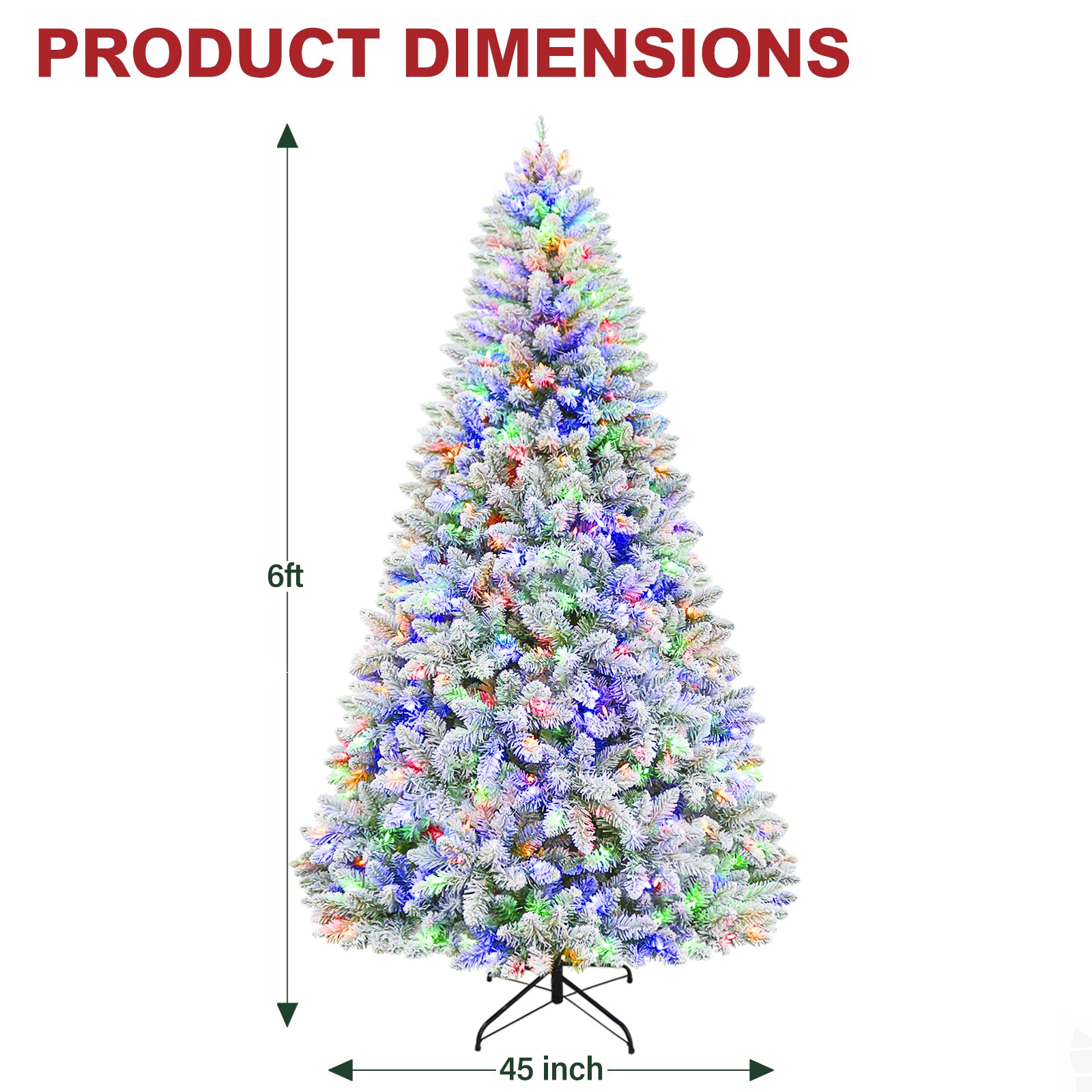 Vivatrees 6FT 7.5FT Prelit Artificial Christmas Tree, 10 Lighting Modes with Multi Color, Snow Flocked Tree, Hinged Branch for Decor, White