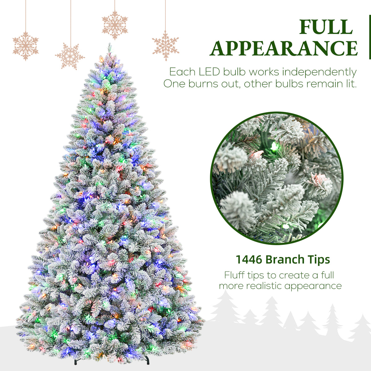 7.5 Ft Lightly Flocked Pre-Lit Artificial Christmas Tree with 450 Dual-Color LED Lights & 10 Lighting Modes