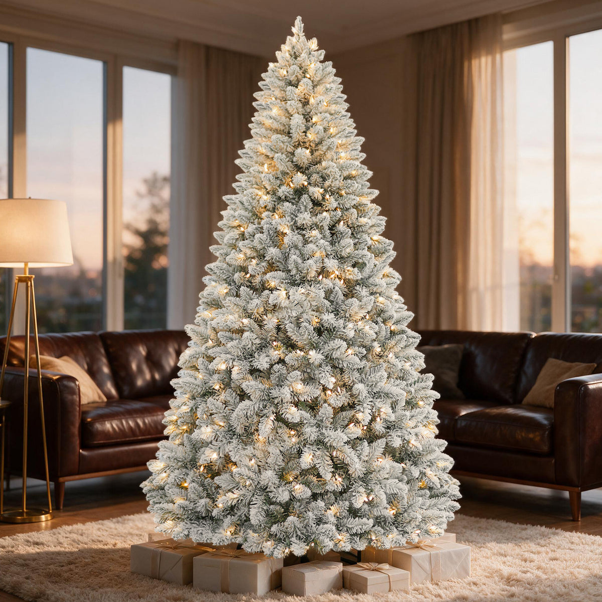 6 Ft Lightly Flocked Pre-Lit Artificial Christmas Tree with 250 Dual-Color LED Lights & 10 Lighting Modes
