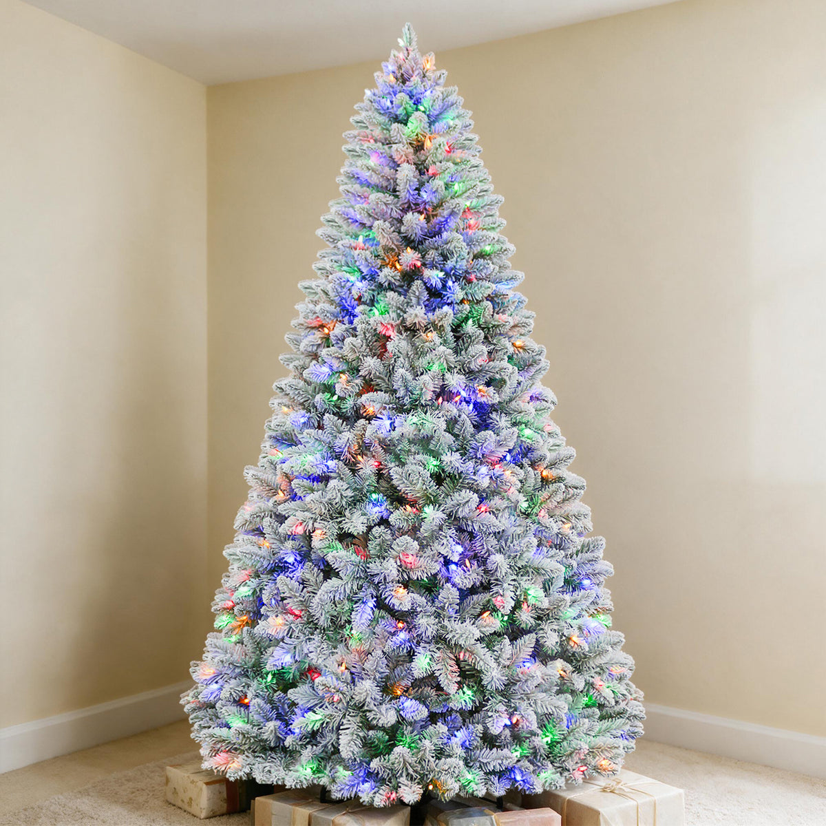 6 Ft Lightly Flocked Pre-Lit Artificial Christmas Tree with 250 Dual-Color LED Lights & 10 Lighting Modes