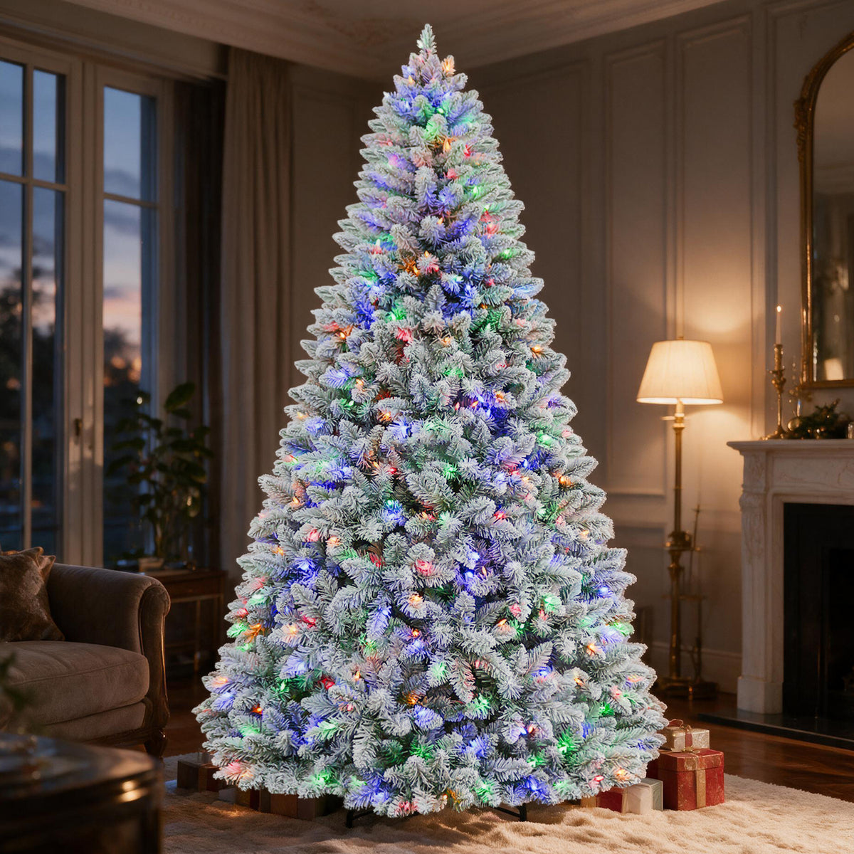 6 Ft Lightly Flocked Pre-Lit Artificial Christmas Tree with 250 Dual-Color LED Lights & 10 Lighting Modes