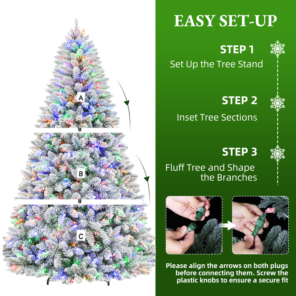 7.5 Ft Lightly Flocked Pre-Lit Artificial Christmas Tree with 450 Dual-Color LED Lights & 10 Lighting Modes