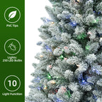 6 Ft Lightly Flocked Pre-Lit Artificial Christmas Tree with 250 Dual-Color LED Lights & 10 Lighting Modes