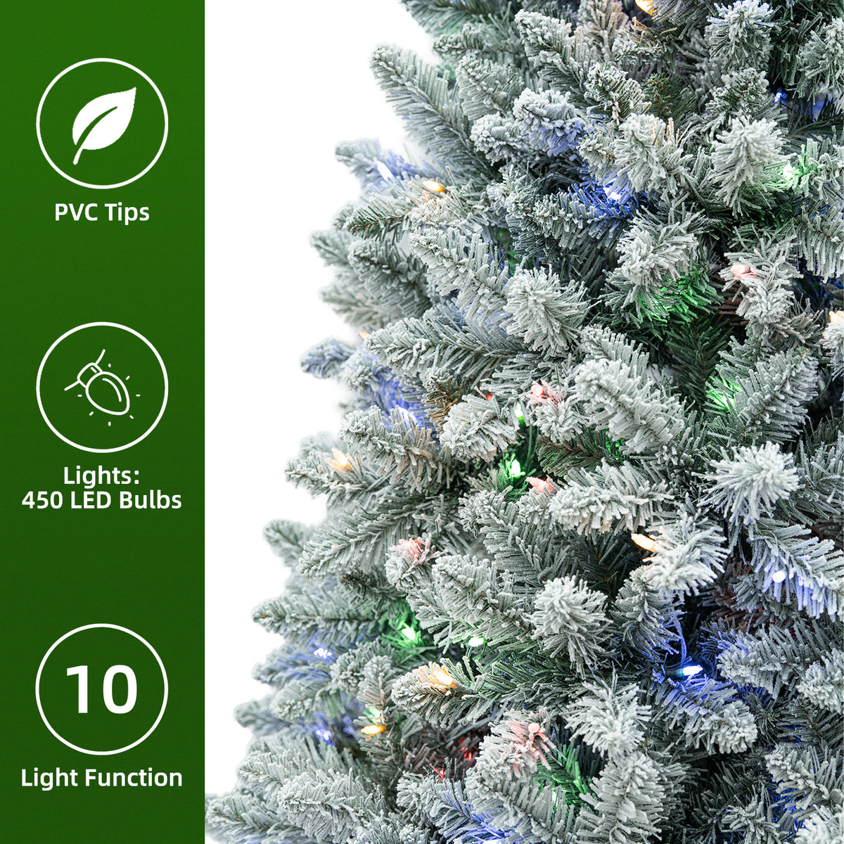 7.5 Ft Lightly Flocked Pre-Lit Artificial Christmas Tree with 450 Dual-Color LED Lights & 10 Lighting Modes