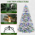 7.5 Ft Lightly Flocked Pre-Lit Artificial Christmas Tree with 450 Dual-Color LED Lights & 10 Lighting Modes