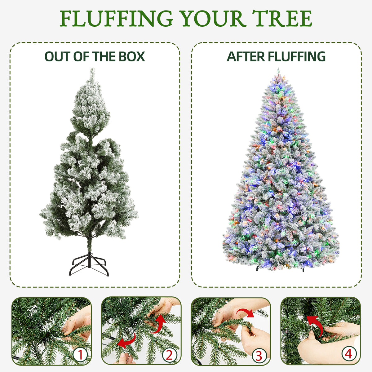 7.5 Ft Lightly Flocked Pre-Lit Artificial Christmas Tree with 450 Dual-Color LED Lights & 10 Lighting Modes
