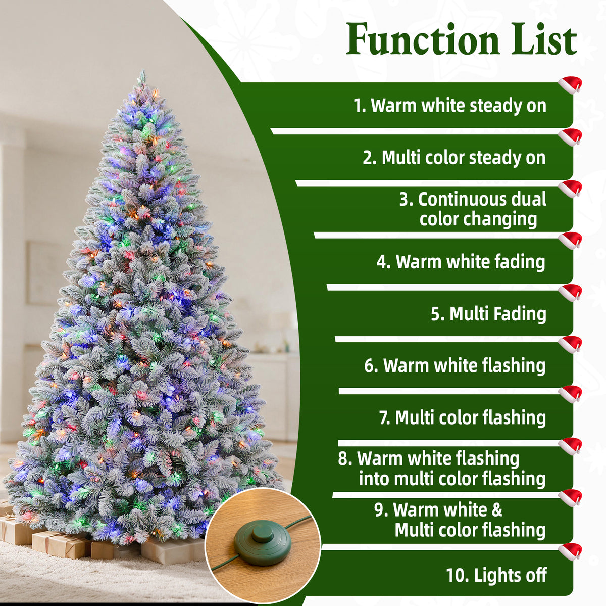 7.5 Ft Lightly Flocked Pre-Lit Artificial Christmas Tree with 450 Dual-Color LED Lights & 10 Lighting Modes