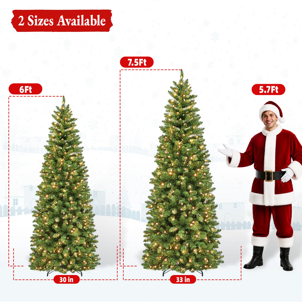 6 Ft Slim Pre-Lit Artificial Christmas Tree with 200 Dual-Color LED Lights & 10 Lighting Modes