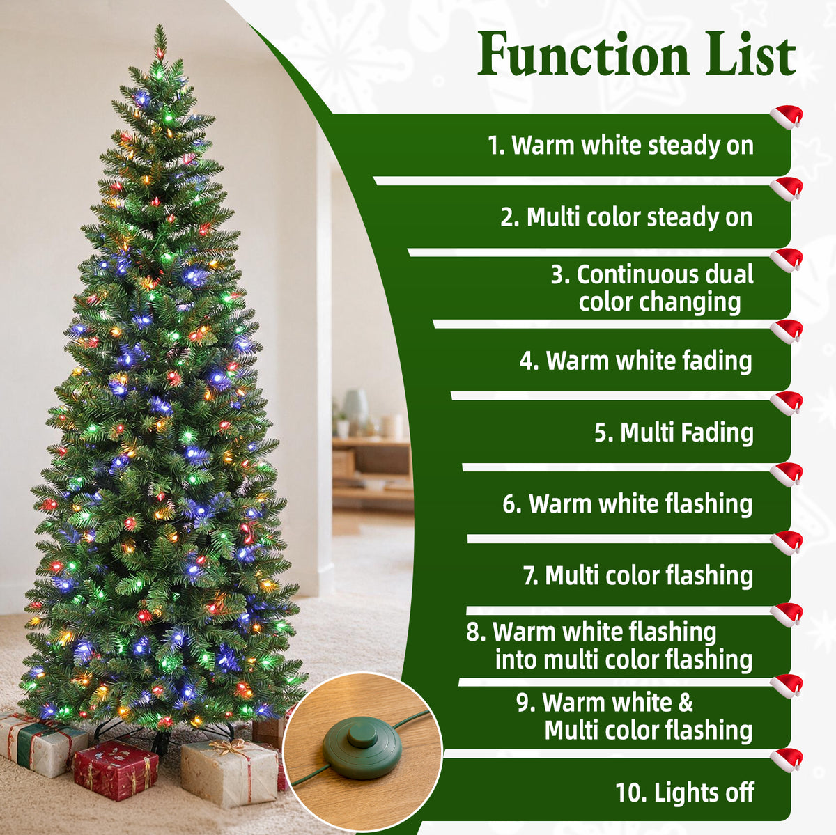 6 Ft Slim Pre-Lit Artificial Christmas Tree with 200 Dual-Color LED Lights & 10 Lighting Modes