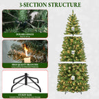 7.5 Ft Slim Pre-Lit Artificial Christmas Tree with 300 Warm White LED Lights
