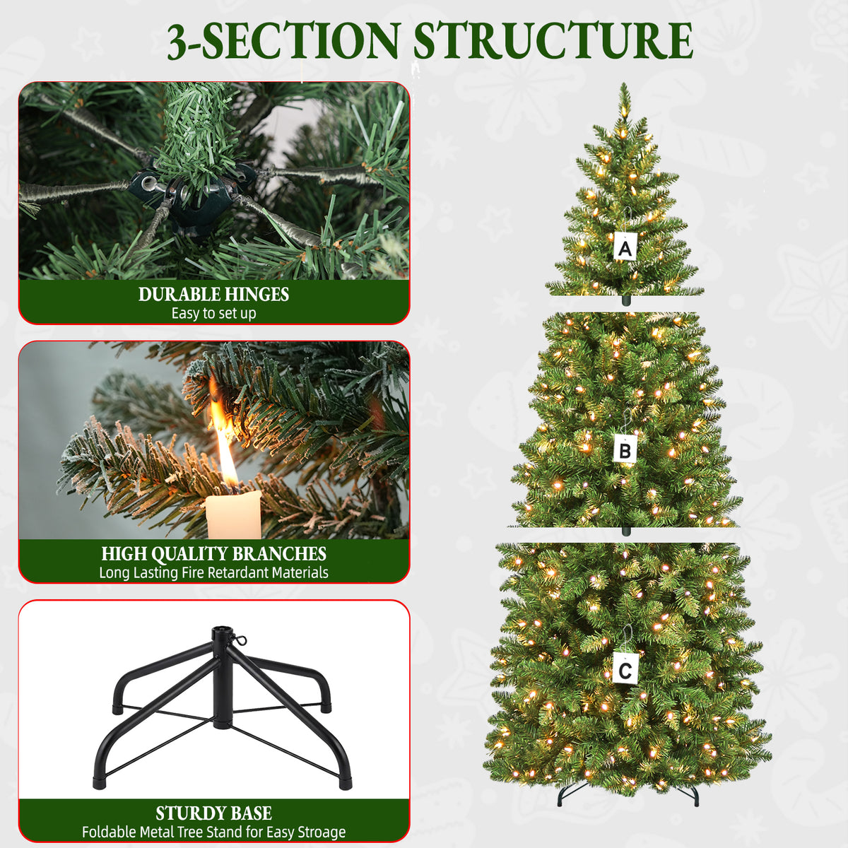 7.5 Ft Slim Pre-Lit Artificial Christmas Tree with 300 Warm White LED Lights
