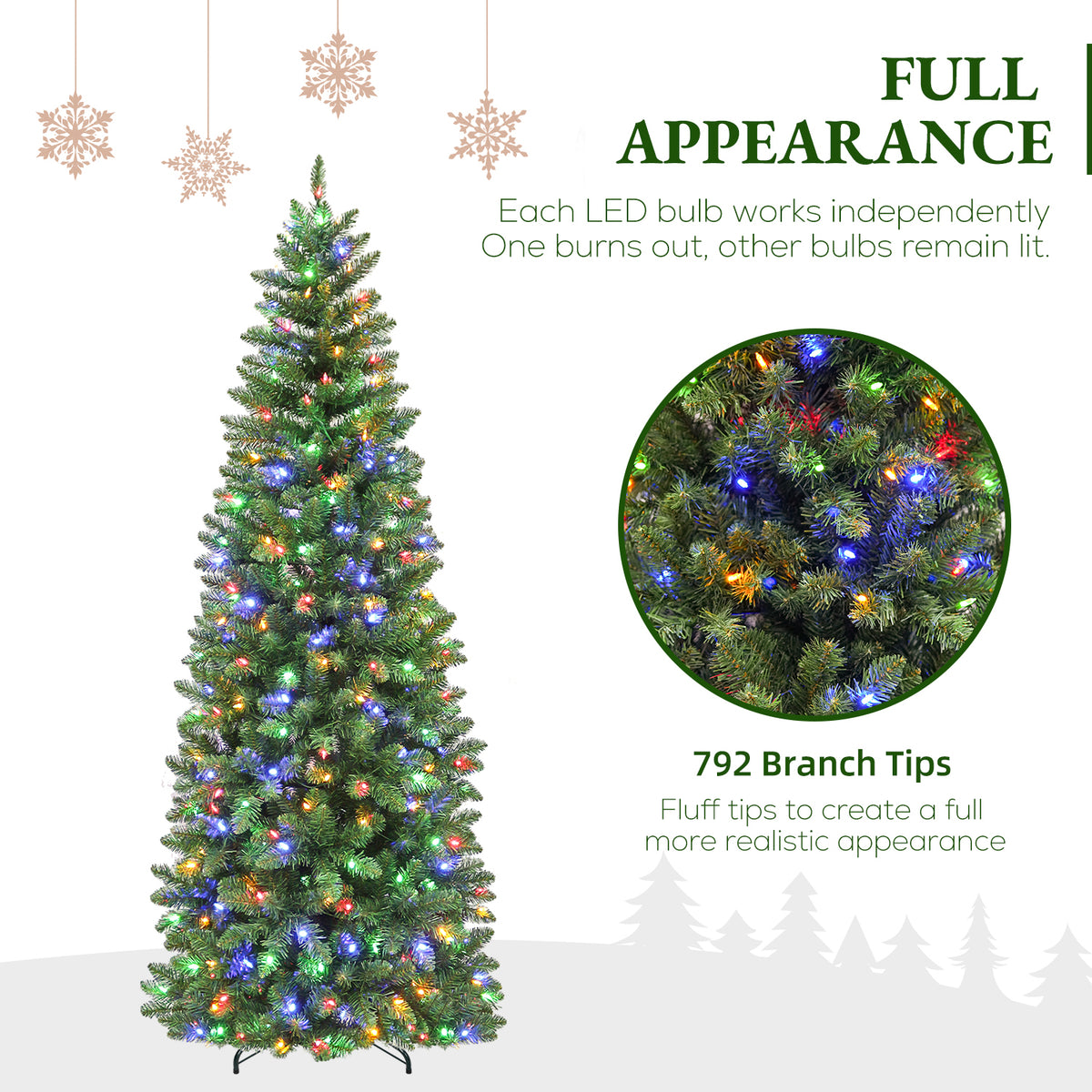 7.5 Ft Slim Pre-Lit Artificial Christmas Tree with 300 Warm White LED Lights