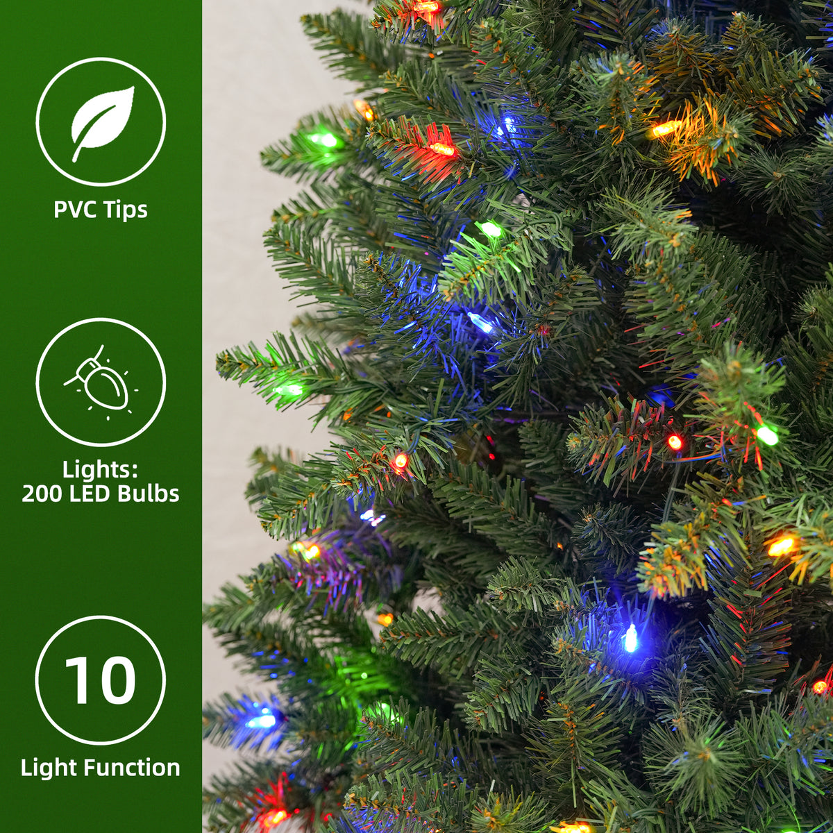 6 Ft Slim Pre-Lit Artificial Christmas Tree with 200 Dual-Color LED Lights & 10 Lighting Modes