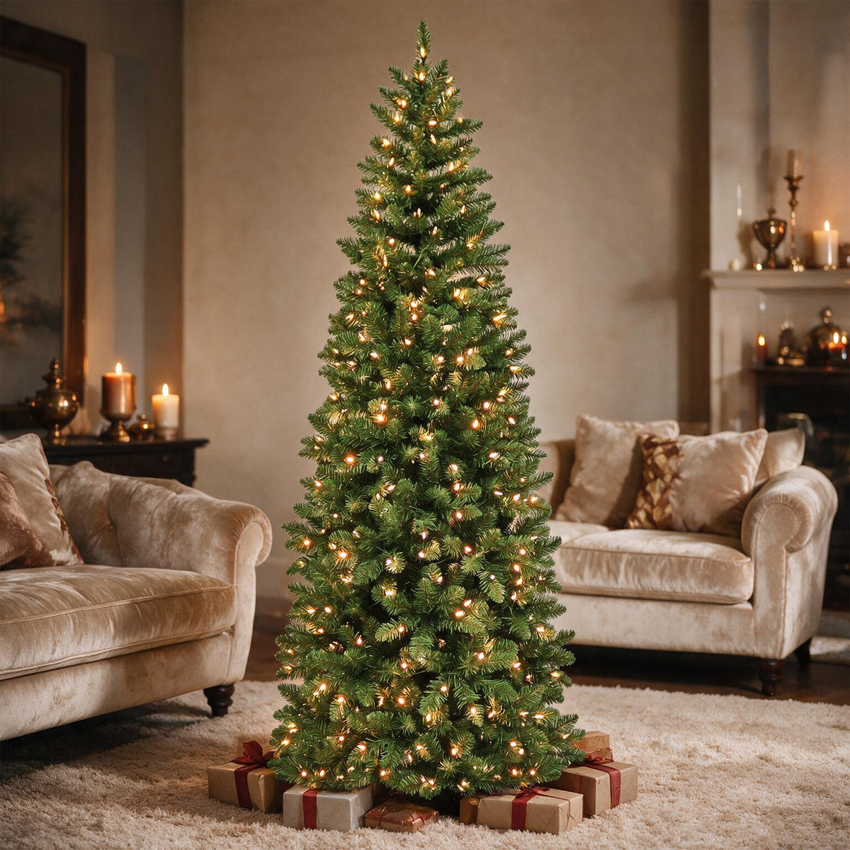 7.5 Ft Slim Pre-Lit Artificial Christmas Tree with 300 Warm White LED Lights
