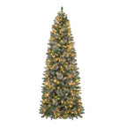 Vivatrees 6FT 7.5FT Prelit Pencil Slim Christmas Tree, Warm White LED Lights, Metal Stand, Hinged Branches, Artificial Pine Tree for Holiday Decor