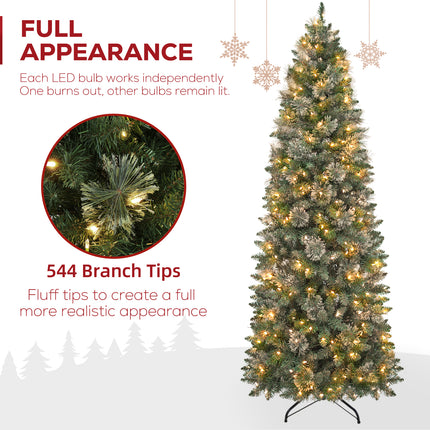 Vivatrees 6FT 7.5FT Prelit Pencil Slim Christmas Tree, Warm White LED Lights, Metal Stand, Hinged Branches, Artificial Pine Tree for Holiday Decor