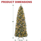 Vivatrees 6FT 7.5FT Prelit Pencil Slim Christmas Tree, Warm White LED Lights, Metal Stand, Hinged Branches, Artificial Pine Tree for Holiday Decor