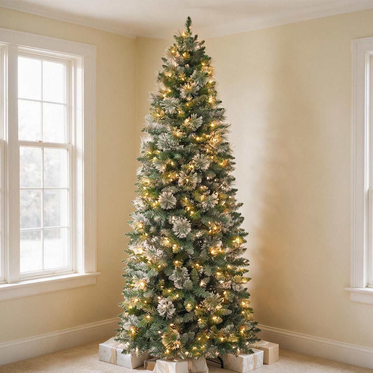 6 Ft Slim Mixed-Tip Pre-Lit Artificial Christmas Tree with 200 Warm White LED Lights