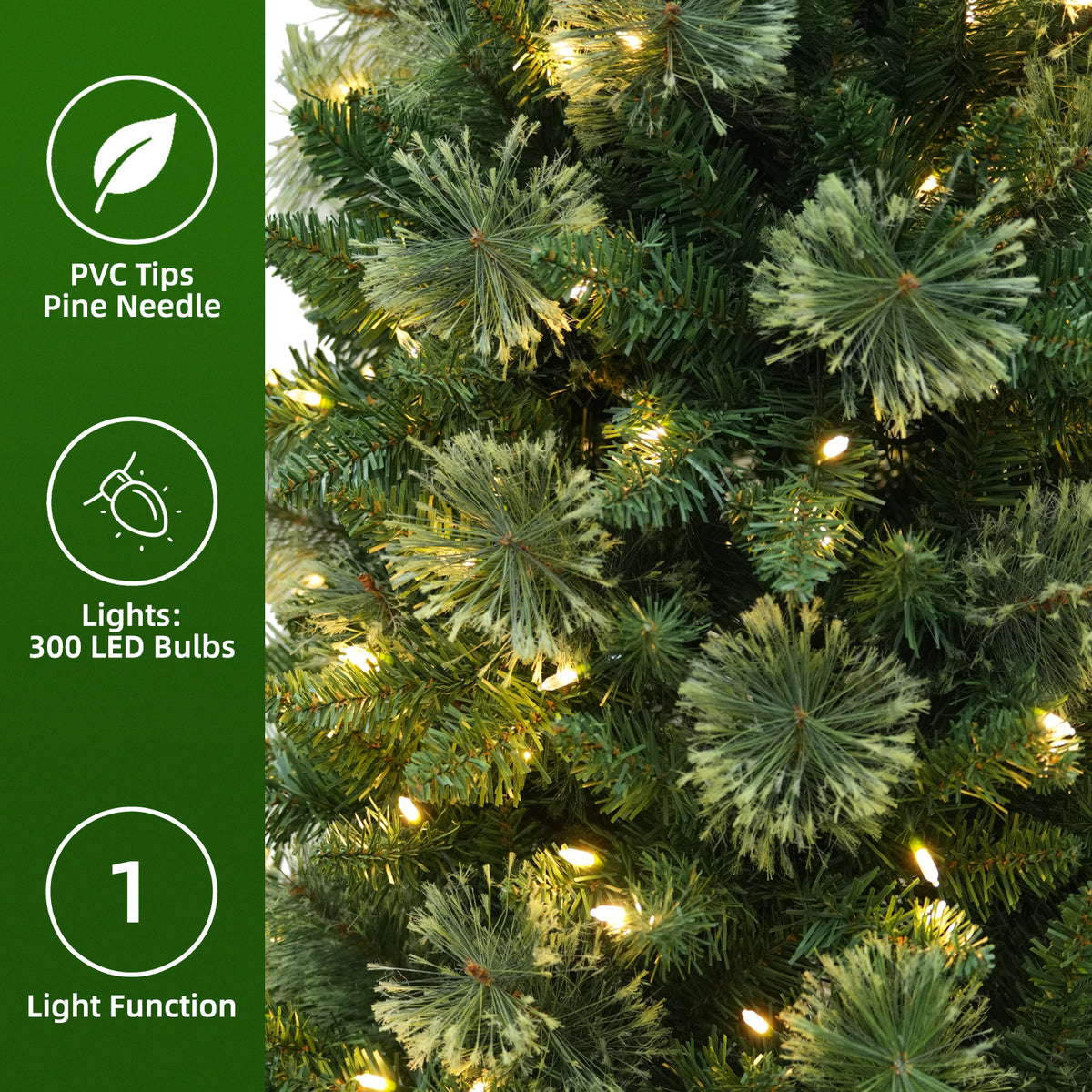 7.5 Ft Slim Mixed-Tip Pre-Lit Artificial Christmas Tree with 300 Warm White LED Lights