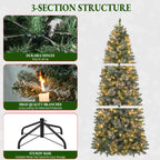 7.5 Ft Slim Mixed-Tip Pre-Lit Artificial Christmas Tree with 300 Warm White LED Lights