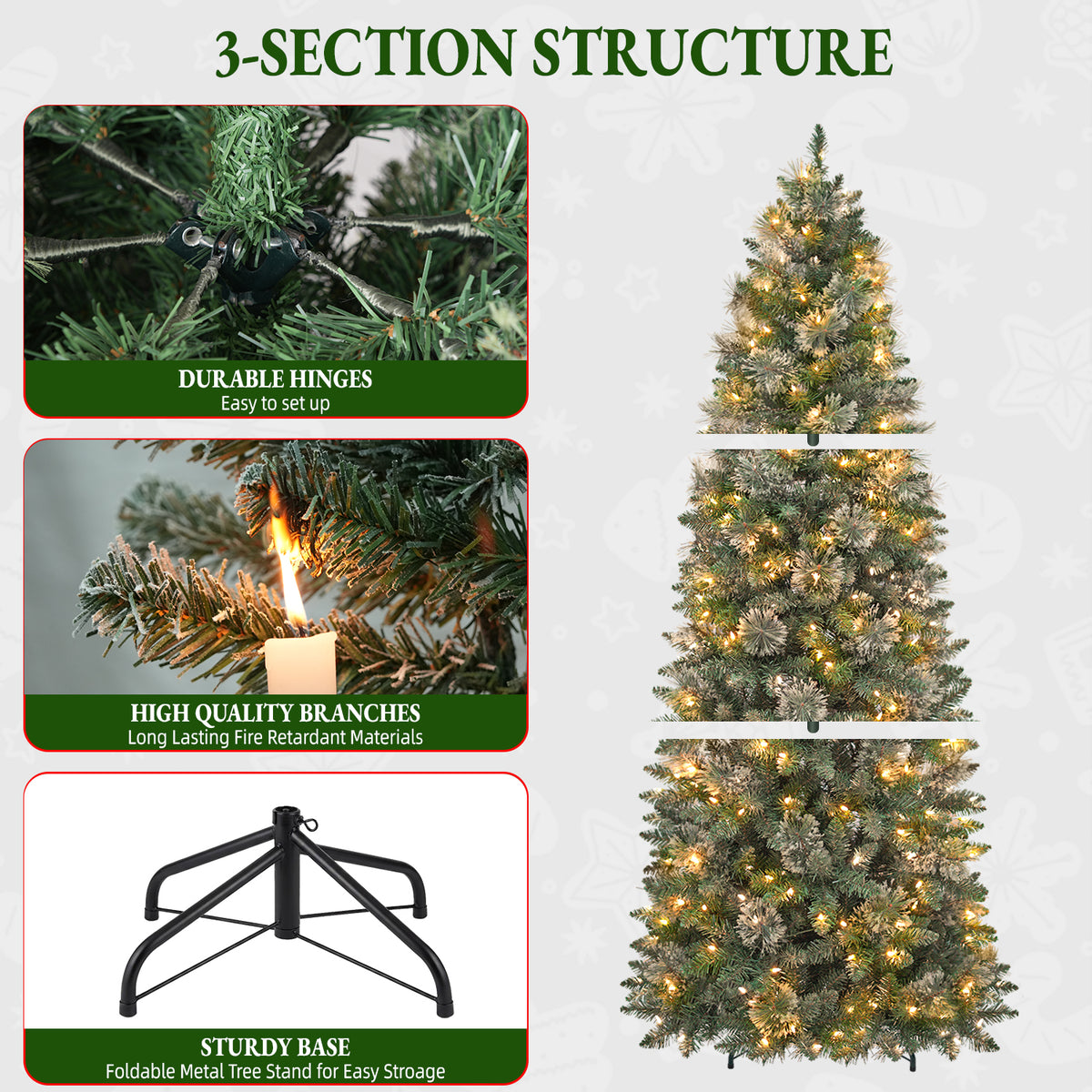 7.5 Ft Slim Mixed-Tip Pre-Lit Artificial Christmas Tree with 300 Warm White LED Lights