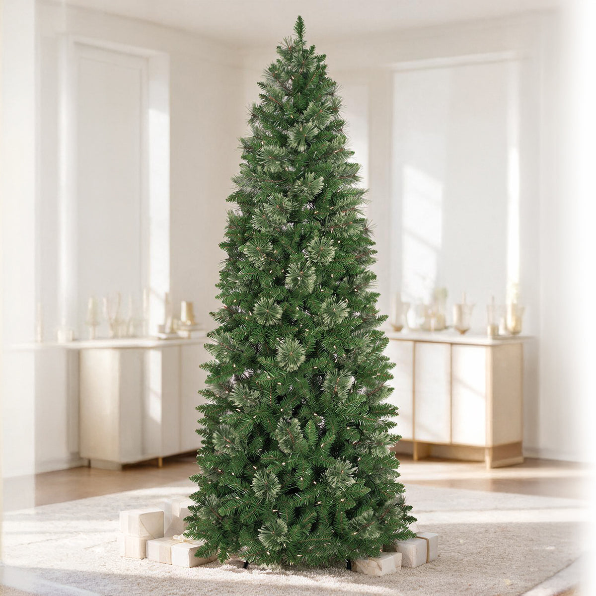 6 Ft Slim Mixed-Tip Pre-Lit Artificial Christmas Tree with 200 Warm White LED Lights