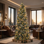 6 Ft Slim Mixed-Tip Pre-Lit Artificial Christmas Tree with 200 Warm White LED Lights