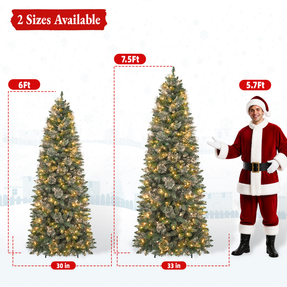 6 Ft Slim Mixed-Tip Pre-Lit Artificial Christmas Tree with 200 Warm White LED Lights