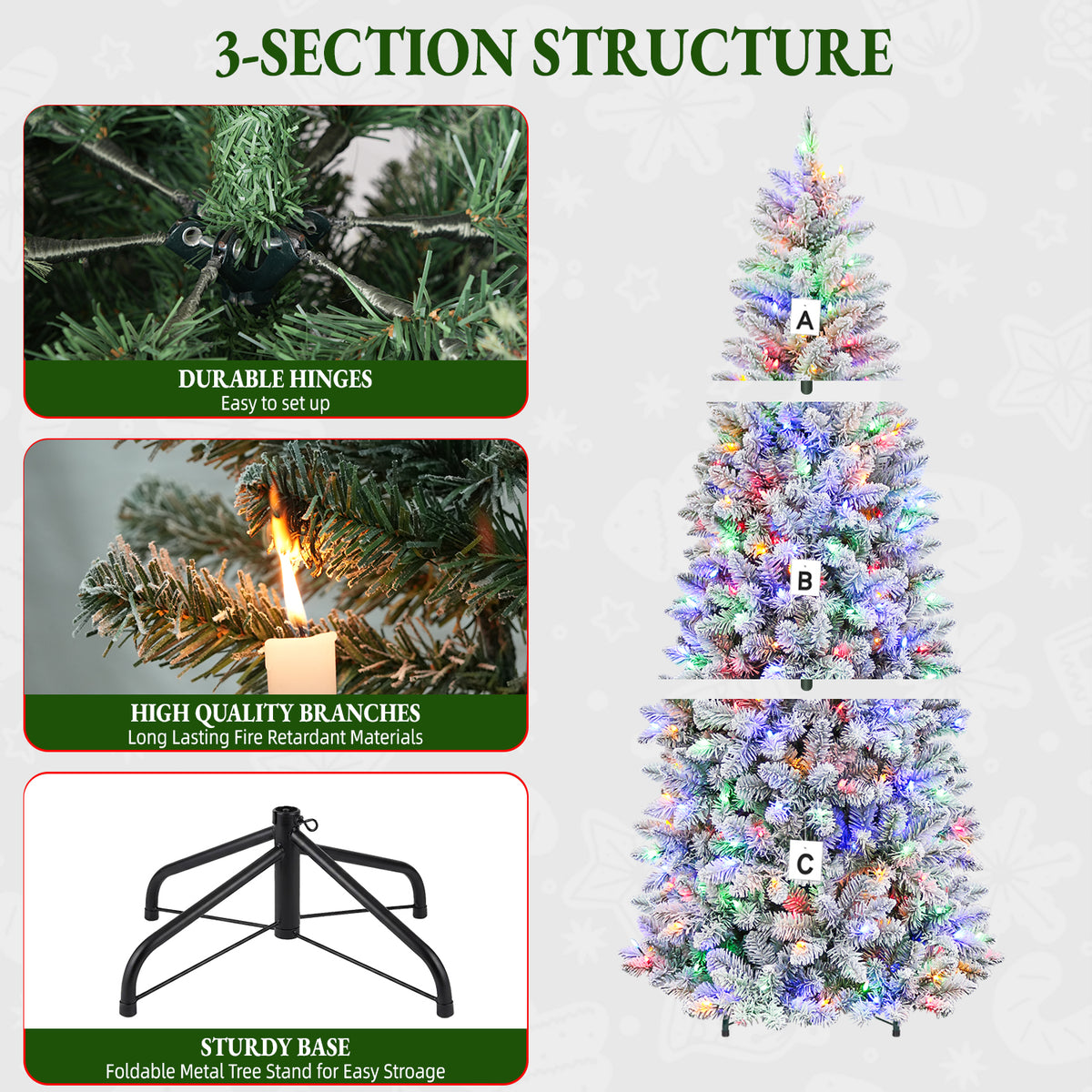 7.5 Ft Slim Snow-Flocked Pre-Lit Artificial Christmas Tree with 300 Dual-Color LED Lights & 10 Lighting Modes