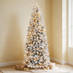 6 Ft Slim Snow-Flocked Pre-Lit Artificial Christmas Tree with 200 Dual-Color LED Lights & 10 Lighting Modes