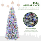 7.5 Ft Slim Snow-Flocked Pre-Lit Artificial Christmas Tree with 300 Dual-Color LED Lights & 10 Lighting Modes