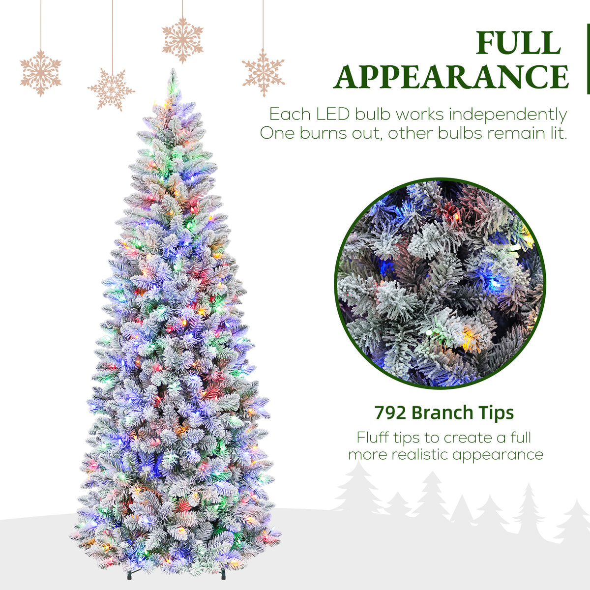 7.5 Ft Slim Snow-Flocked Pre-Lit Artificial Christmas Tree with 300 Dual-Color LED Lights & 10 Lighting Modes