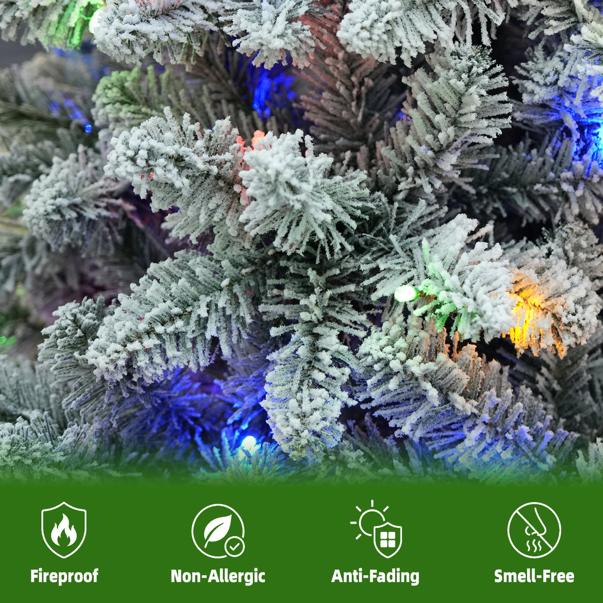 7.5 Ft Slim Snow-Flocked Pre-Lit Artificial Christmas Tree with 300 Dual-Color LED Lights & 10 Lighting Modes
