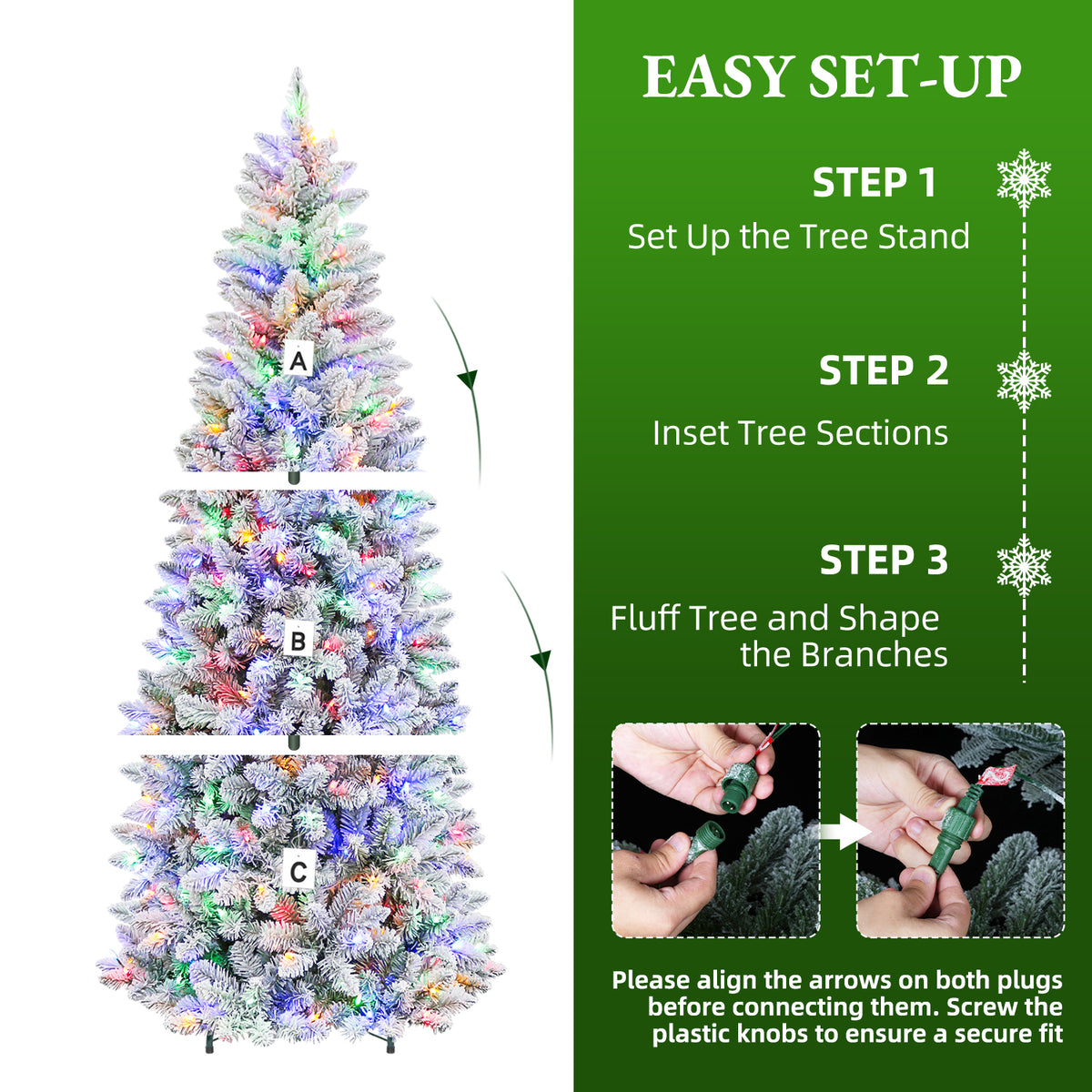 7.5 Ft Slim Snow-Flocked Pre-Lit Artificial Christmas Tree with 300 Dual-Color LED Lights & 10 Lighting Modes