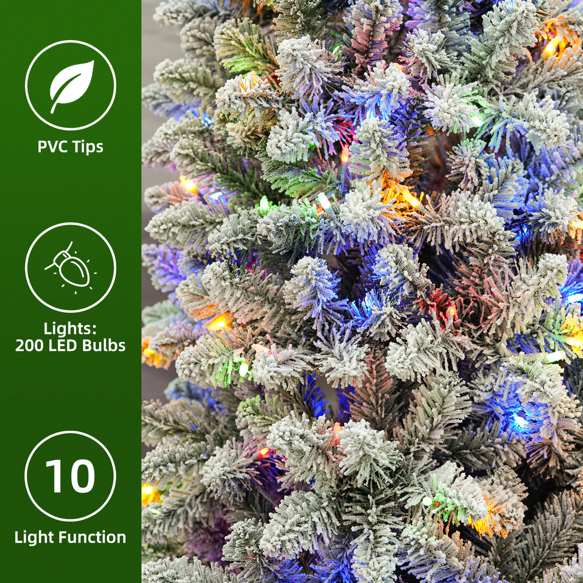 6 Ft Slim Snow-Flocked Pre-Lit Artificial Christmas Tree with 200 Dual-Color LED Lights & 10 Lighting Modes