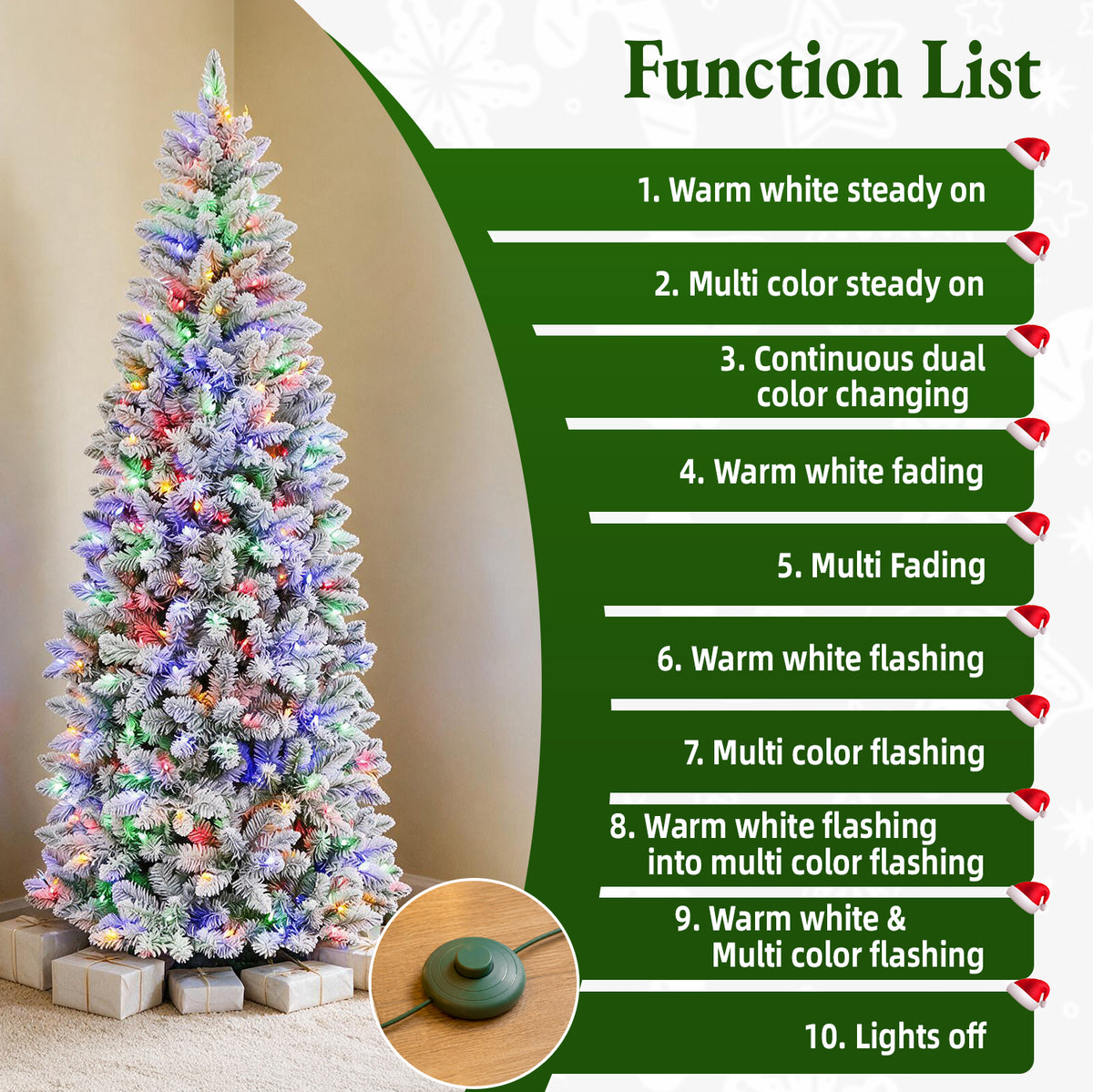 6 Ft Slim Snow-Flocked Pre-Lit Artificial Christmas Tree with 200 Dual-Color LED Lights & 10 Lighting Modes