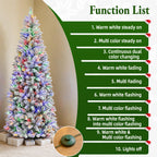 7.5 Ft Slim Snow-Flocked Pre-Lit Artificial Christmas Tree with 300 Dual-Color LED Lights & 10 Lighting Modes