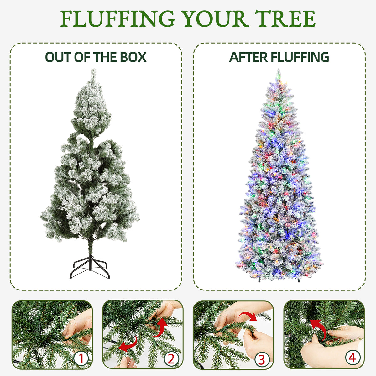 6 Ft Slim Snow-Flocked Pre-Lit Artificial Christmas Tree with 200 Dual-Color LED Lights & 10 Lighting Modes