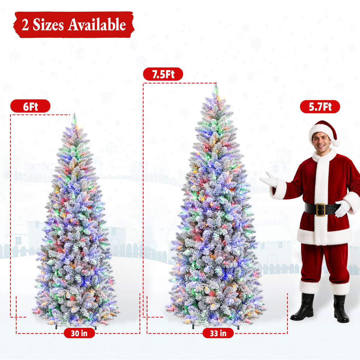 6 Ft Slim Snow-Flocked Pre-Lit Artificial Christmas Tree with 200 Dual-Color LED Lights & 10 Lighting Modes