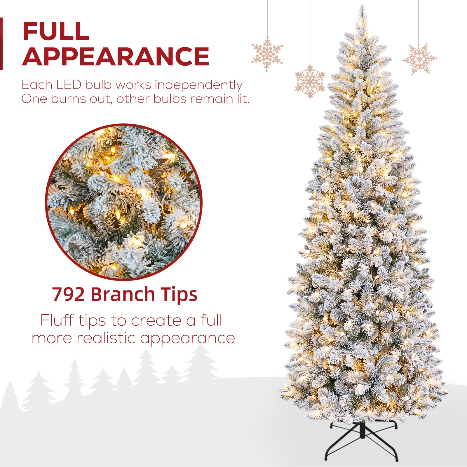 Vivatrees 6FT 7.5FT Prelit Artificial Xmas Tree, Featuring 10 Lighting Modes, Hinged Design, Metal Stand, Realistic Holiday Pine Tree