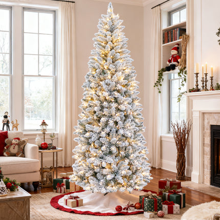 Vivatrees 6FT 7.5FT Prelit Artificial Xmas Tree, Featuring 10 Lighting Modes, Hinged Design, Metal Stand, Realistic Holiday Pine Tree