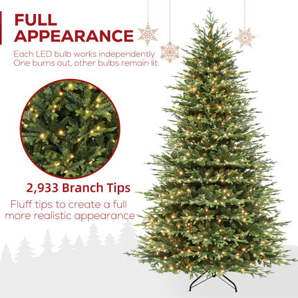 Vivatrees 7.5FT 9FT 12FT Prelit Artificial Christmas Tree with Warm White LED Lights, Metal Stand, Hinged Branches for Holiday Home Decoration